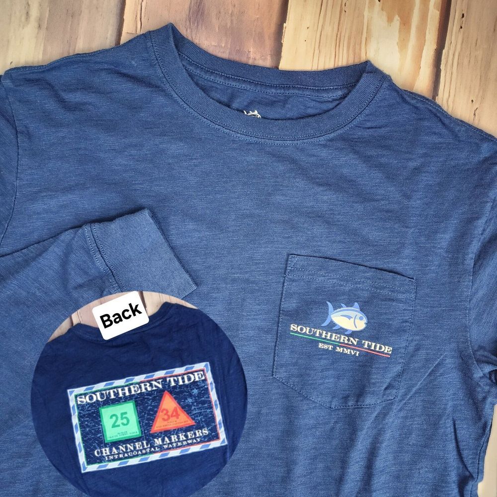 Southern Tide Size Small Long Sleeve Shirt Channel Marker Navy Blue Crew‎ Neck